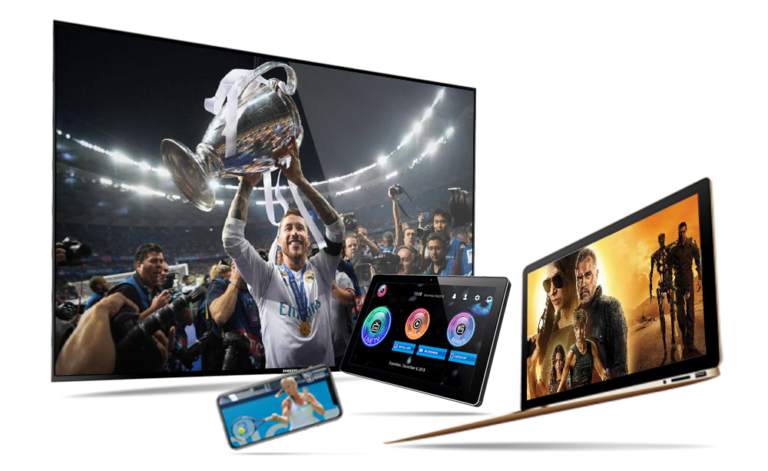 Televisor moderno mostrando canales IPTV en 4K